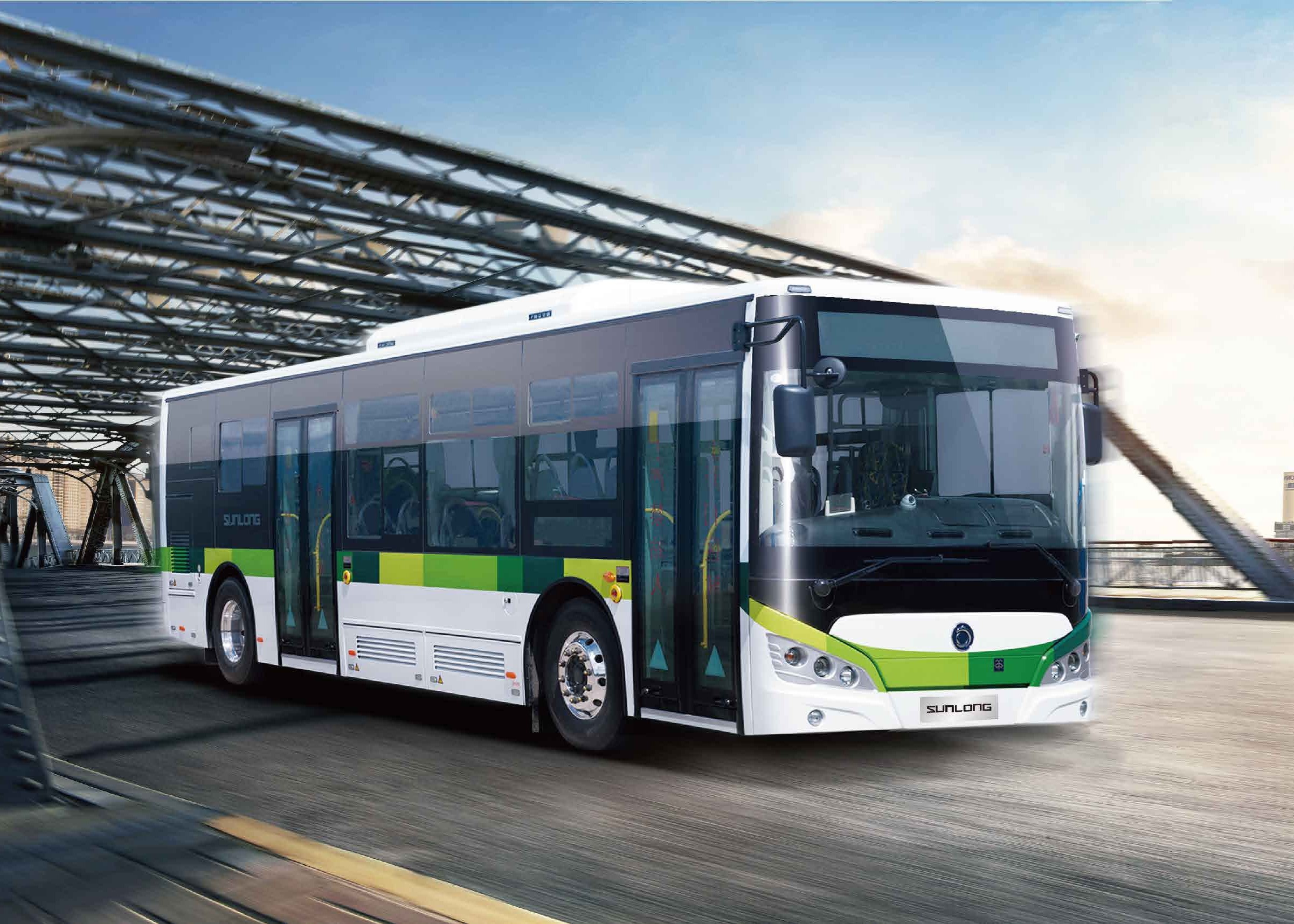Sunlong SLK6129EV series electric city bus on a bridge